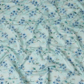 Sky Blue Viscose Blended Fabric with Blue and White Floral Embroidery, 110 cm Width-D20444