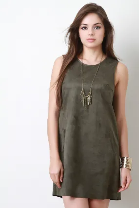 Sleeveless Suede Mini Shift Dress