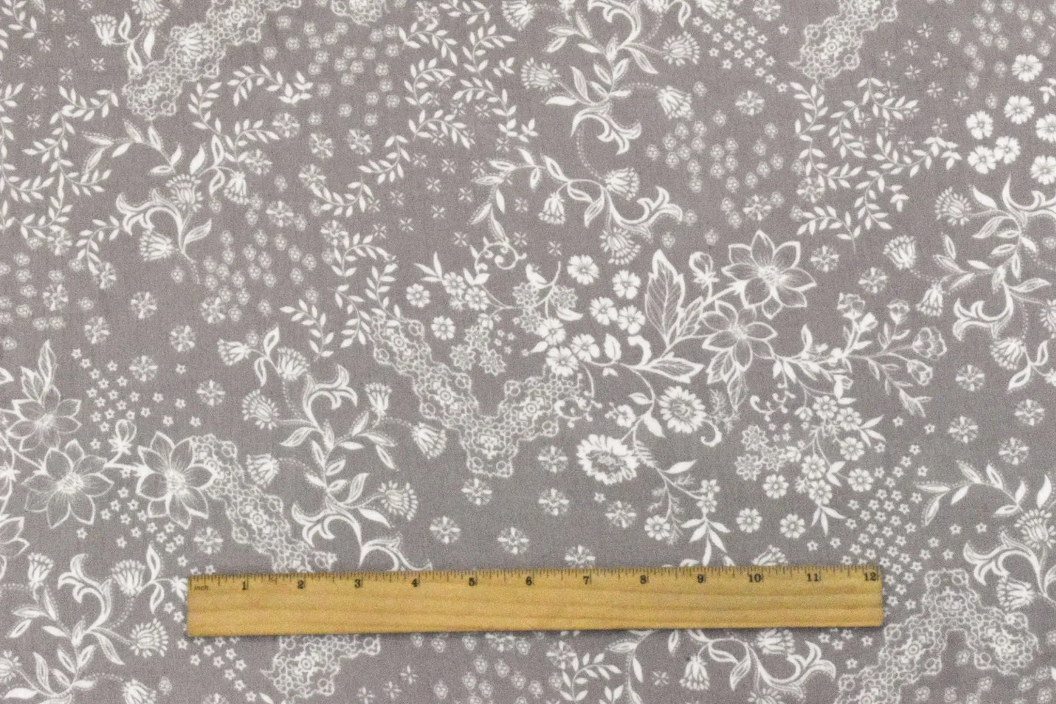 Space Gray-White Floral Printed Rayon Crepon Woven Fabric