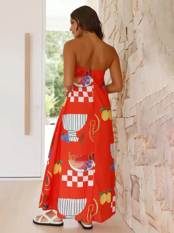 Strapless Maxi Dress with Fruit Print for Newlyweds