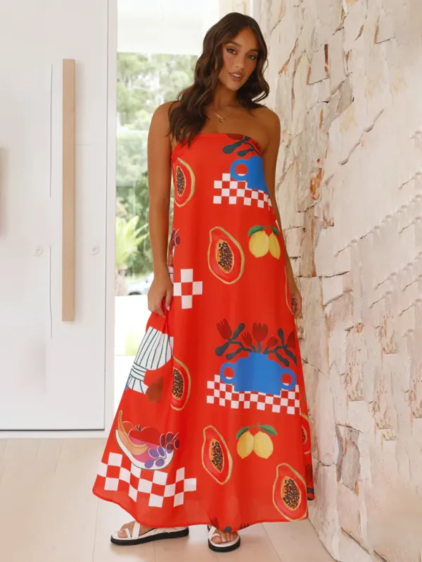 Strapless Maxi Dress with Fruit Print for Newlyweds