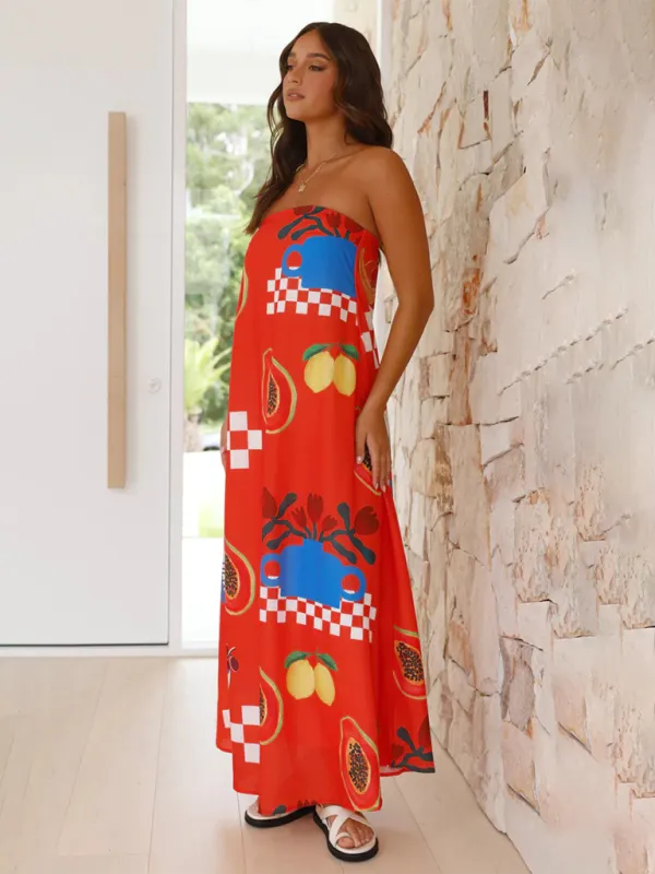 Strapless Maxi Dress with Fruit Print for Newlyweds