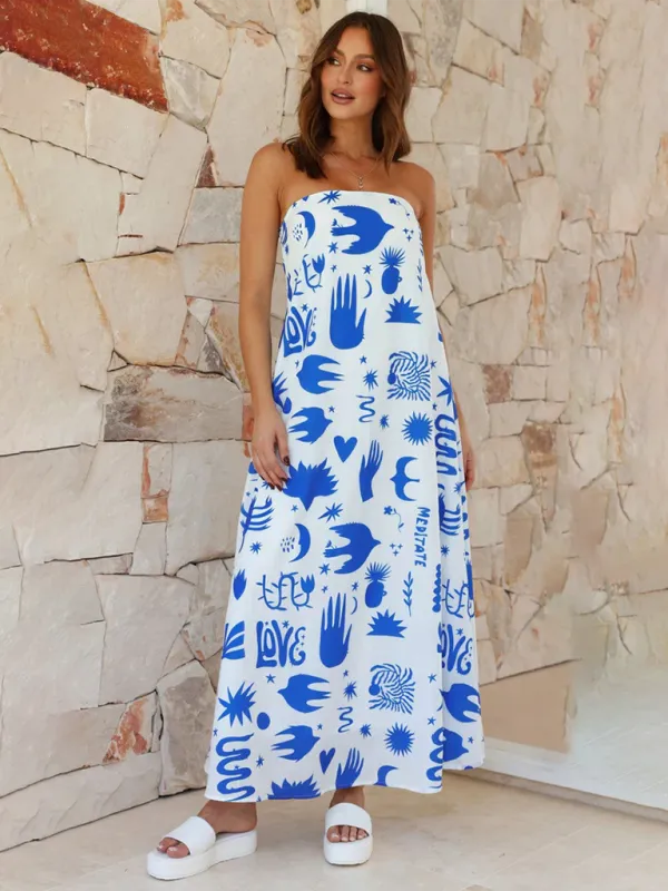 Strapless Maxi Dress with Fruit Print for Newlyweds