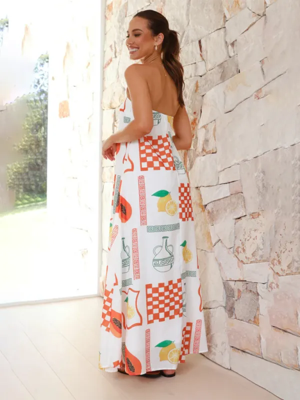 Strapless Maxi Dress with Fruit Print for Newlyweds