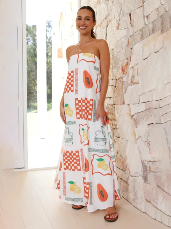 Strapless Maxi Dress with Fruit Print for Newlyweds