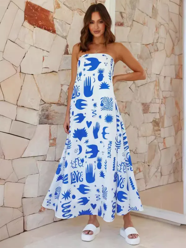 Strapless Maxi Dress with Fruit Print for Newlyweds