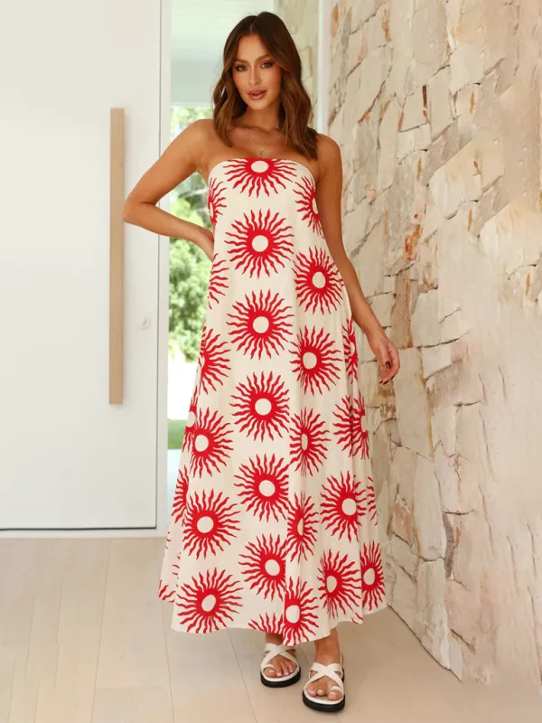 Strapless Maxi Dress with Fruit Print for Newlyweds