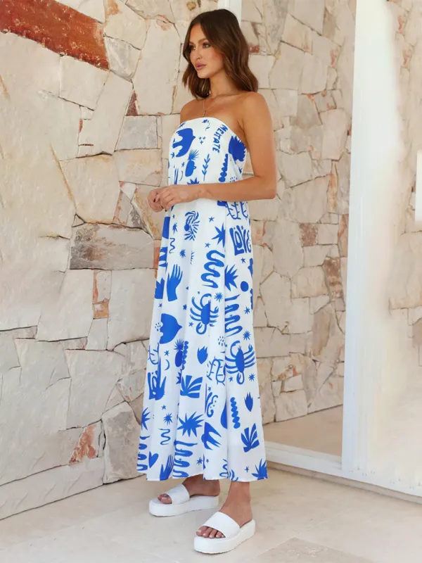 Strapless Maxi Dress with Fruit Print for Newlyweds