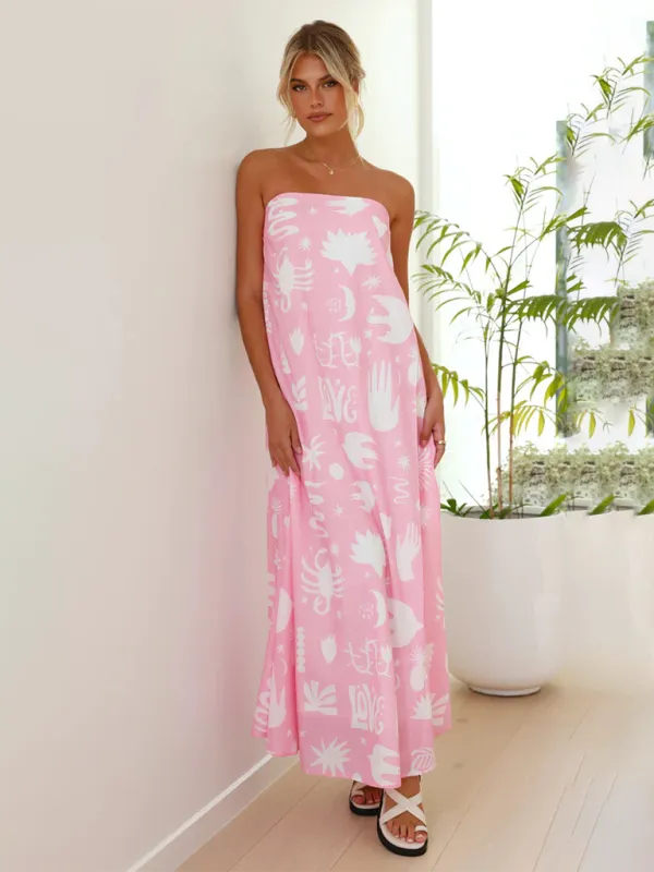 Strapless Maxi Dress with Fruit Print for Newlyweds