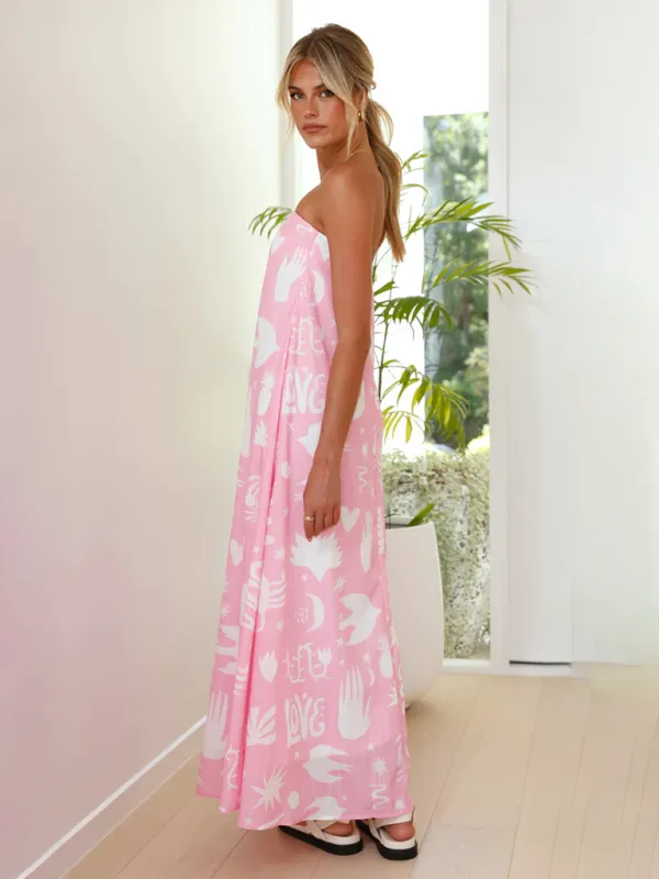 Strapless Maxi Dress with Fruit Print for Newlyweds