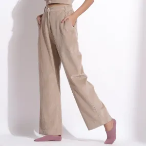 Taupe Beige Warm Cotton Corduroy Wide Legged Trousers