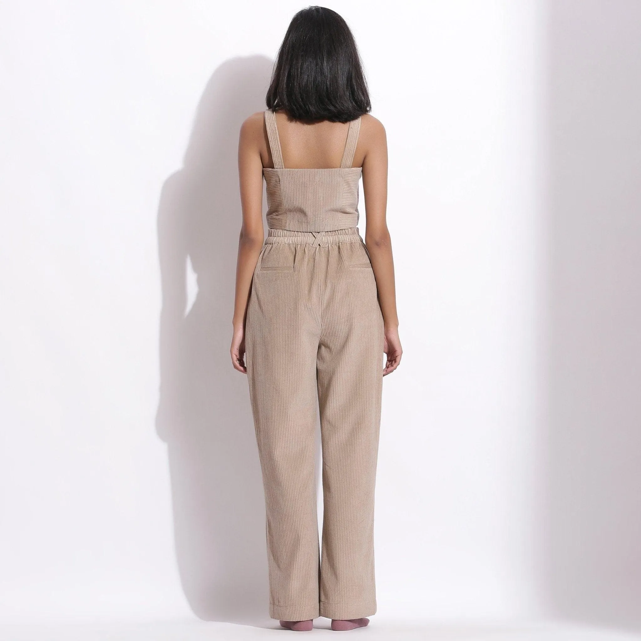 Taupe Beige Warm Cotton Corduroy Wide Legged Trousers