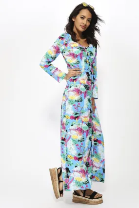 Turq Tropical Palm Print Maxi Dress