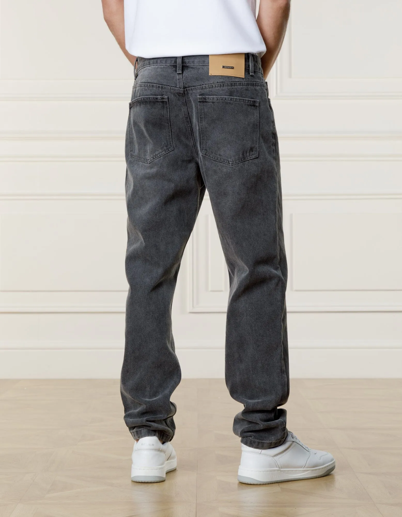 Washed Grey Straight Leg Jeans