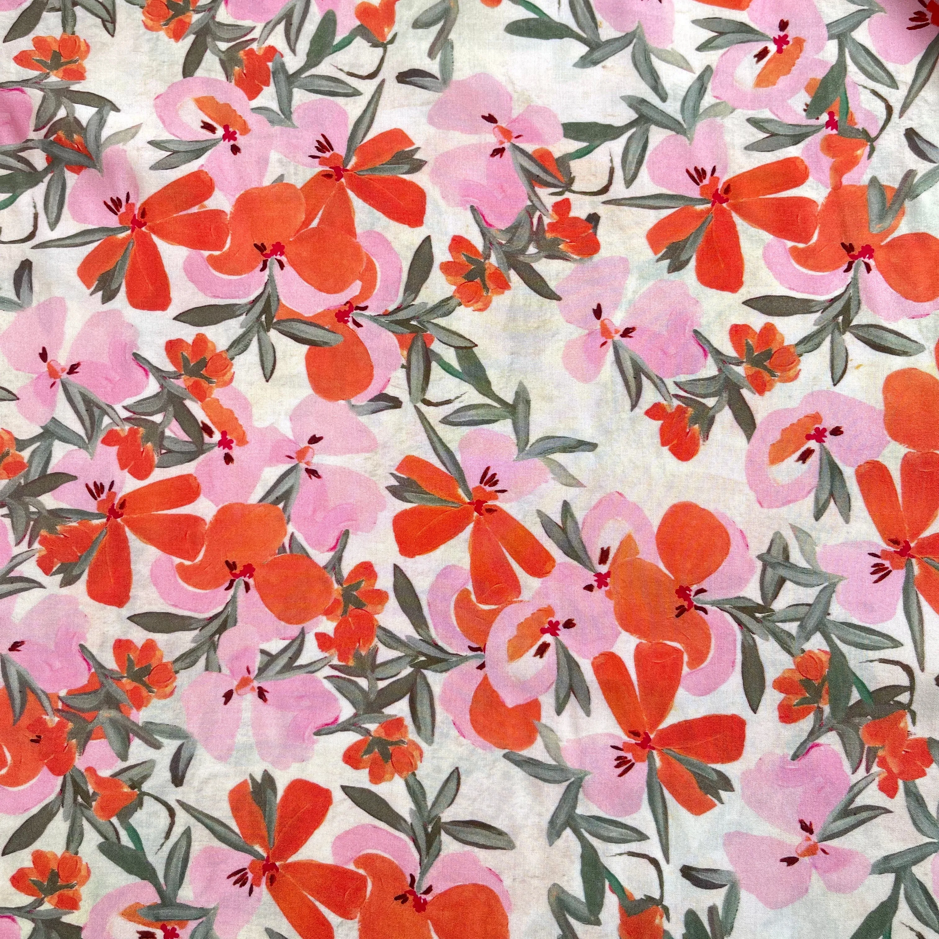 Watercolour Coral Petals Viscose Fabric