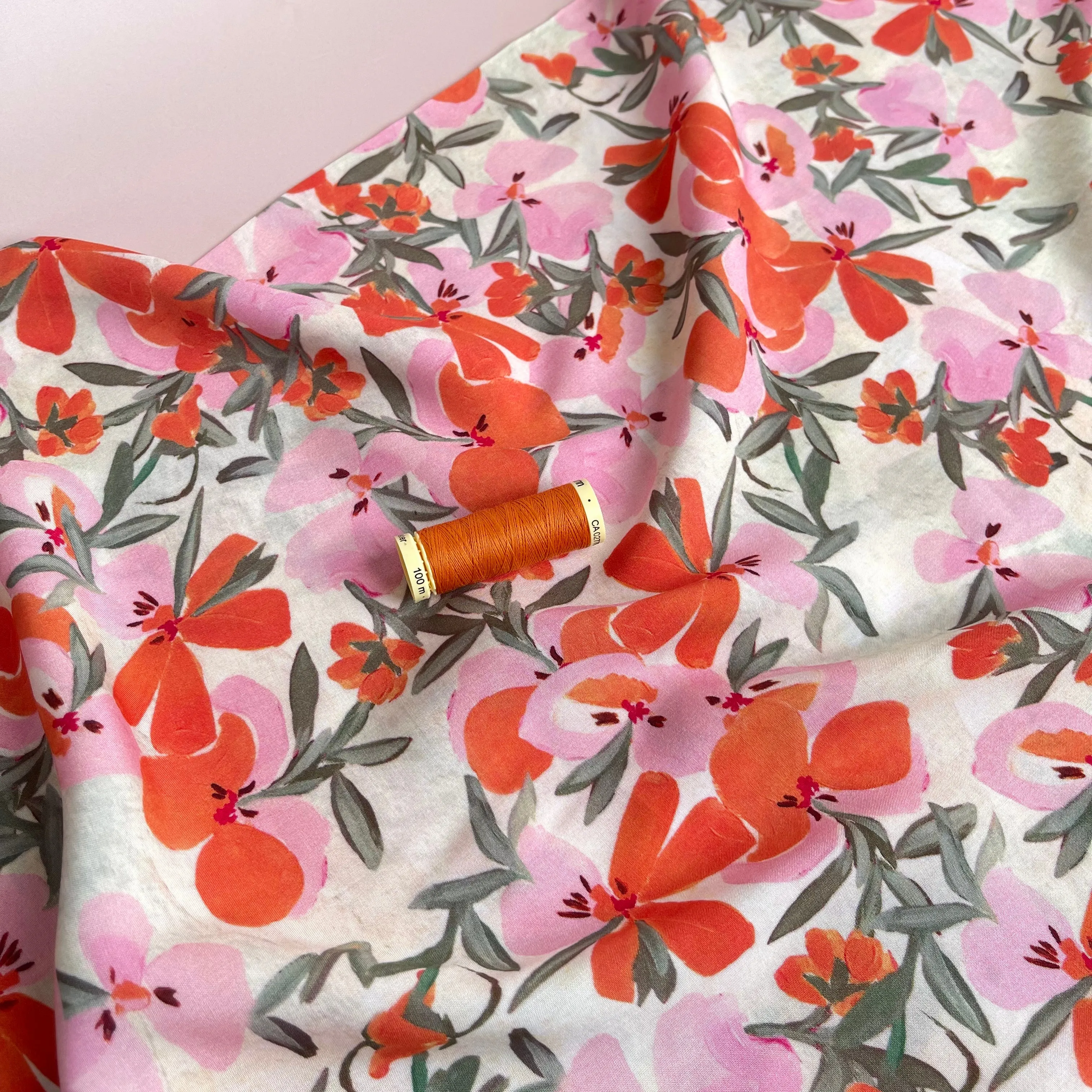 Watercolour Coral Petals Viscose Fabric