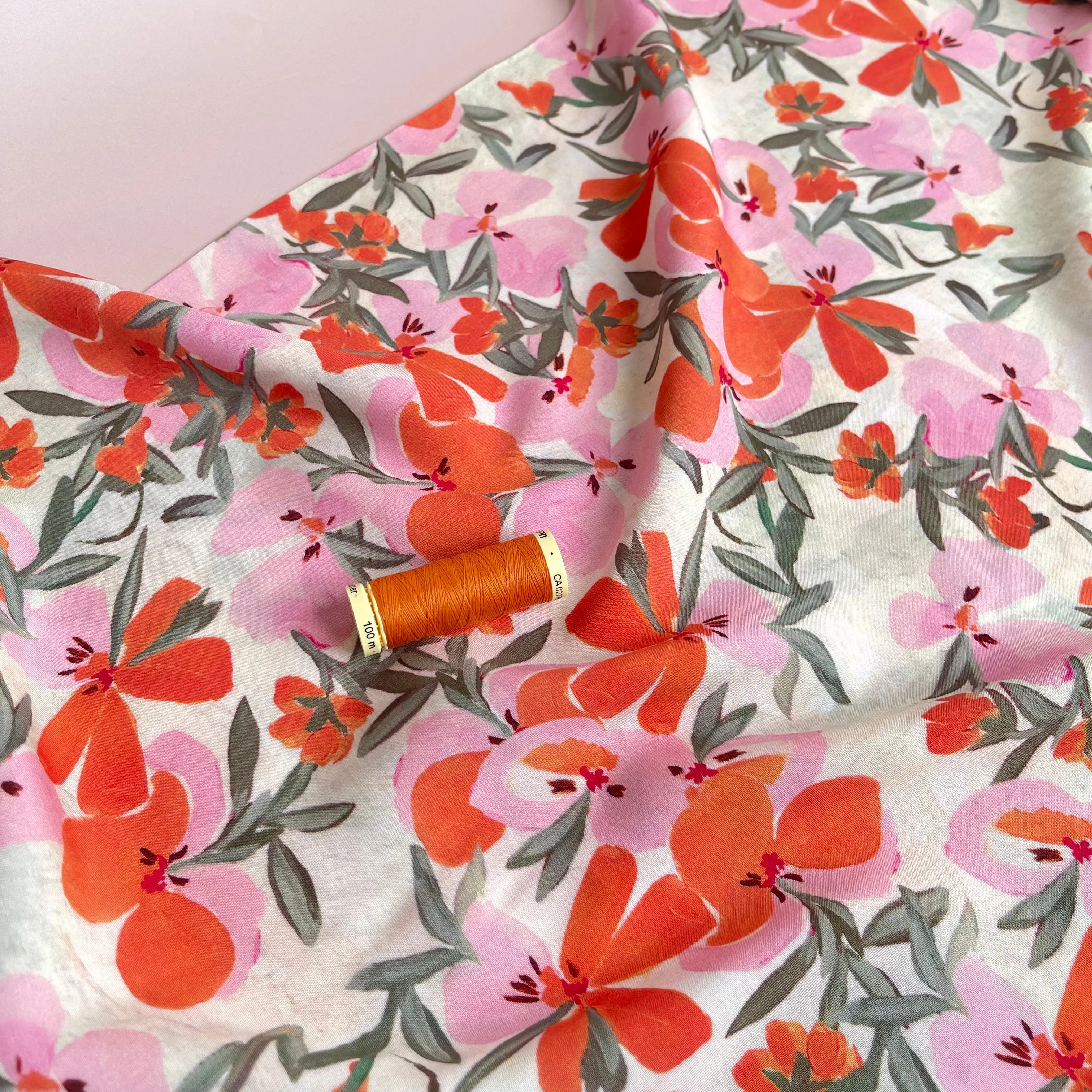 Watercolour Coral Petals Viscose Fabric