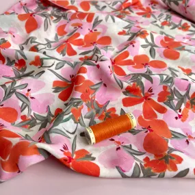 Watercolour Coral Petals Viscose Fabric