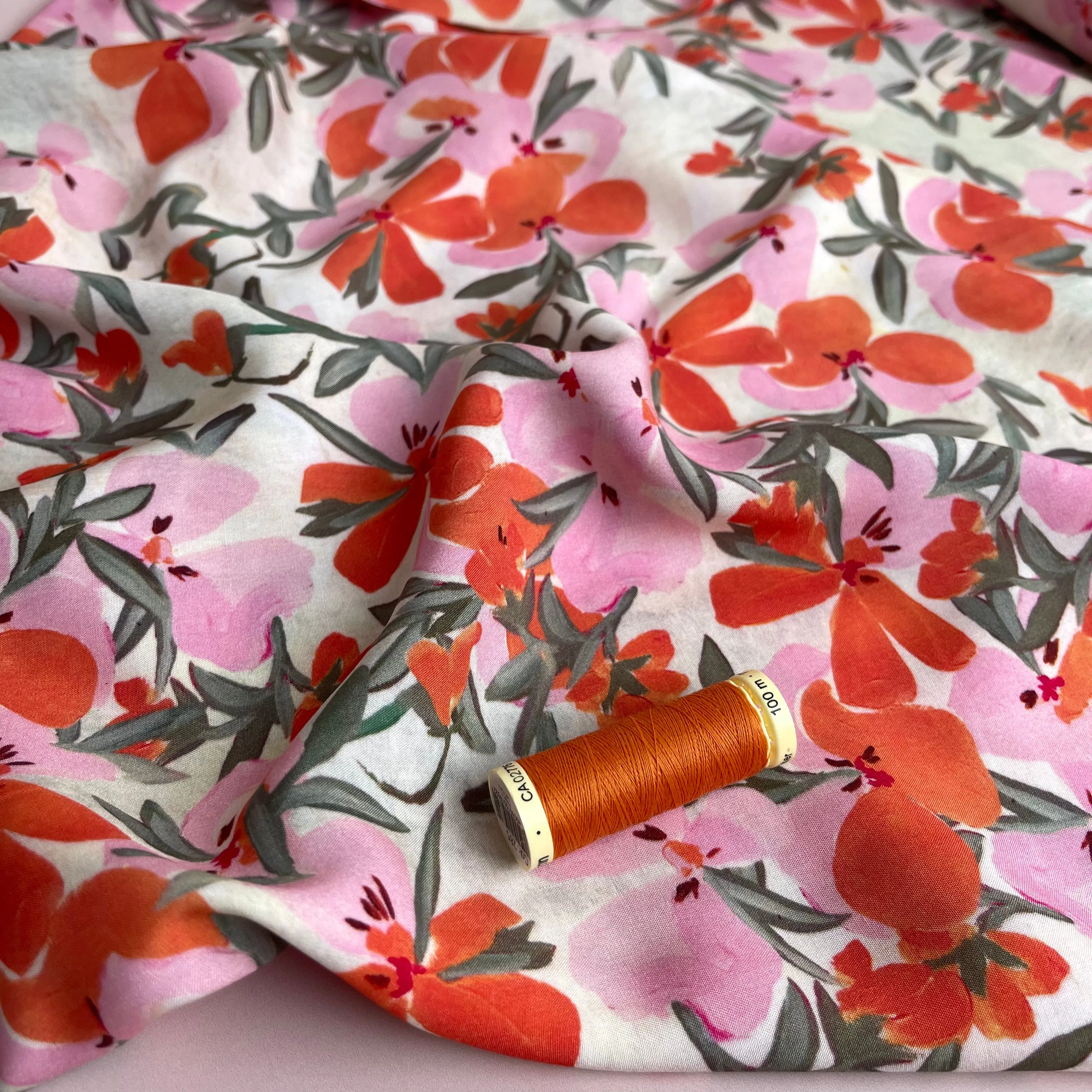 Watercolour Coral Petals Viscose Fabric