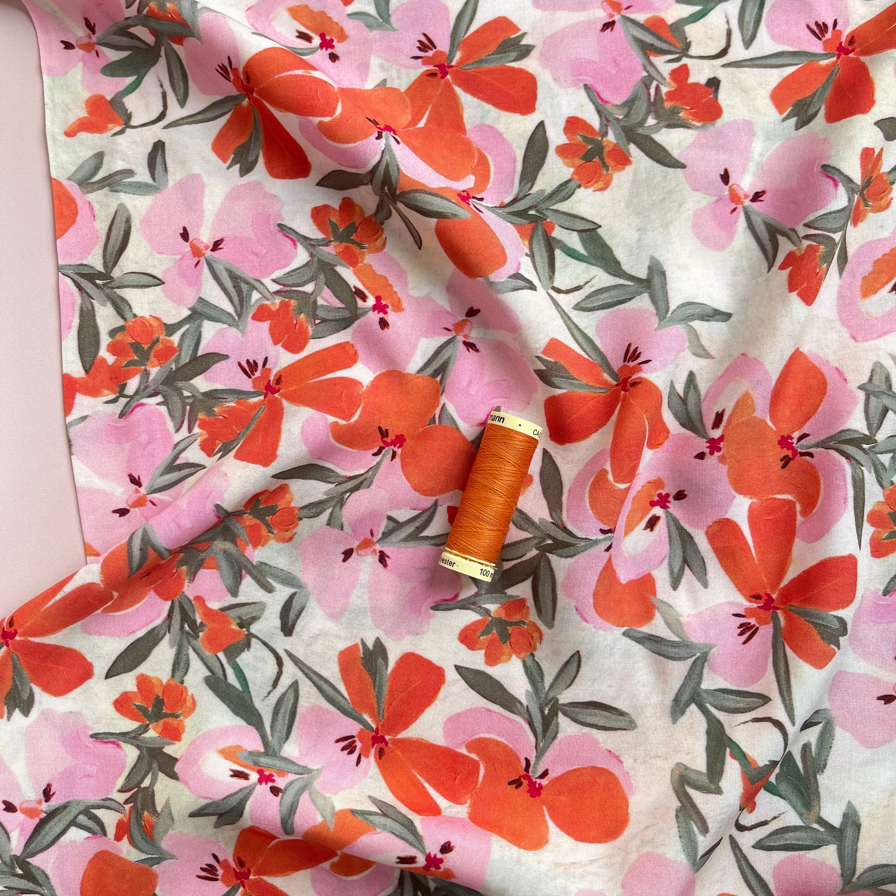 Watercolour Coral Petals Viscose Fabric