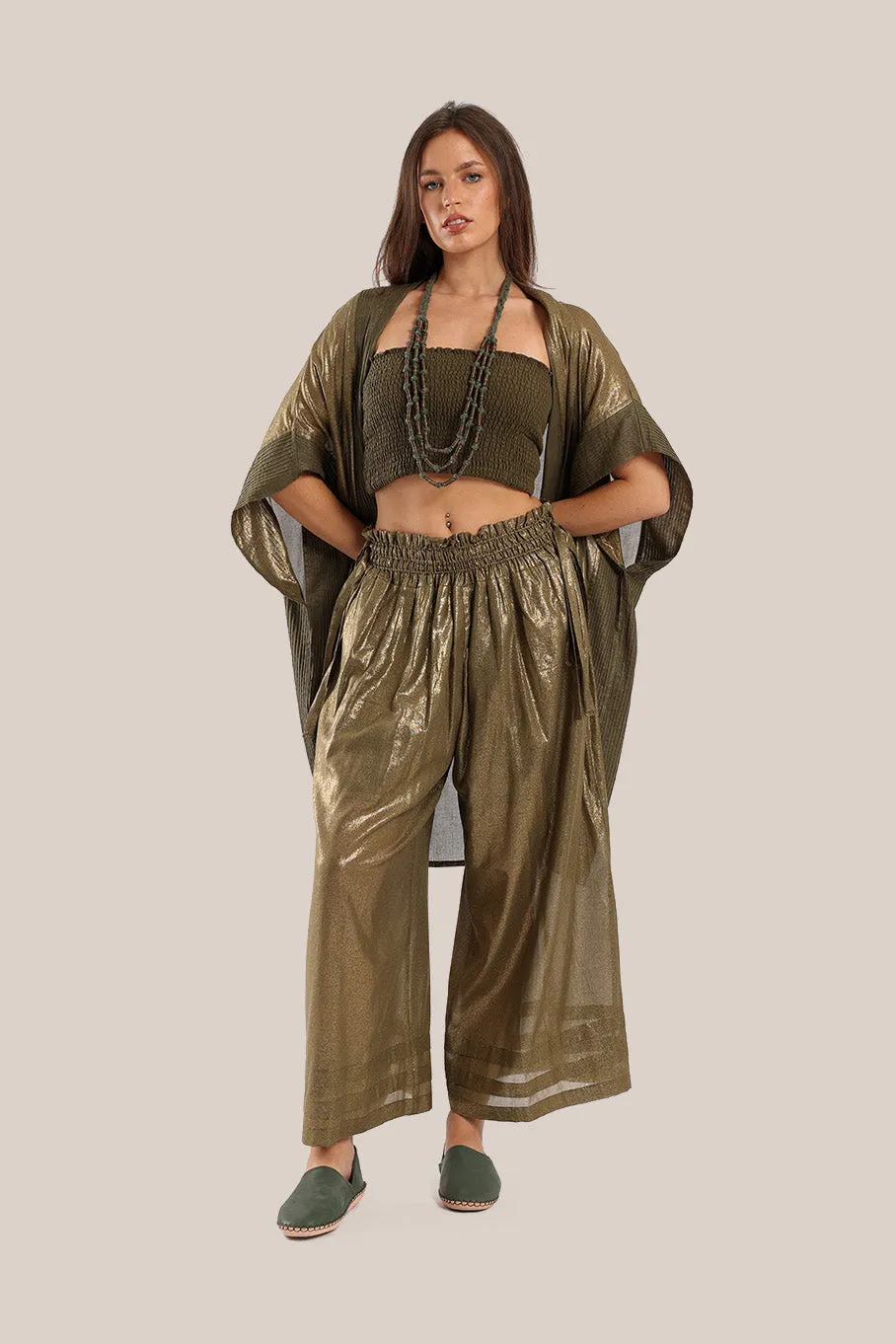 Wide legged pants in metallic cotton