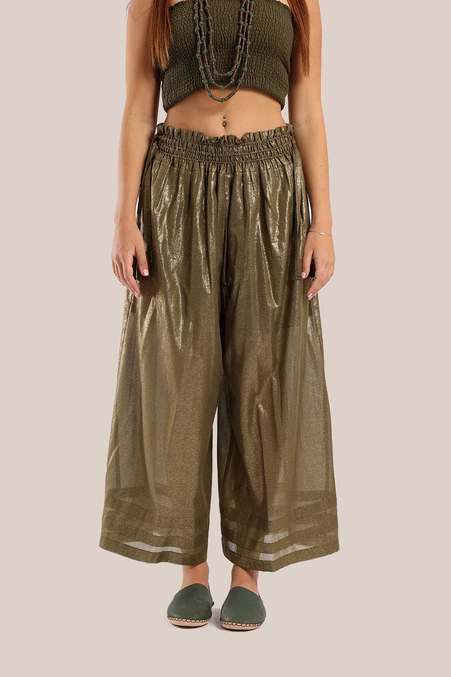 Wide legged pants in metallic cotton