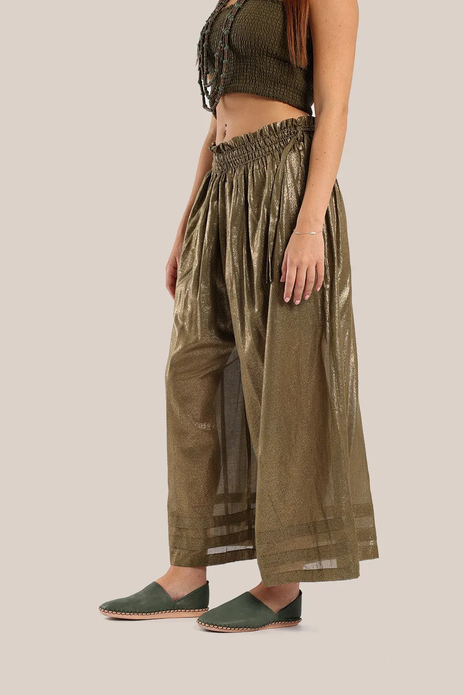 Wide legged pants in metallic cotton