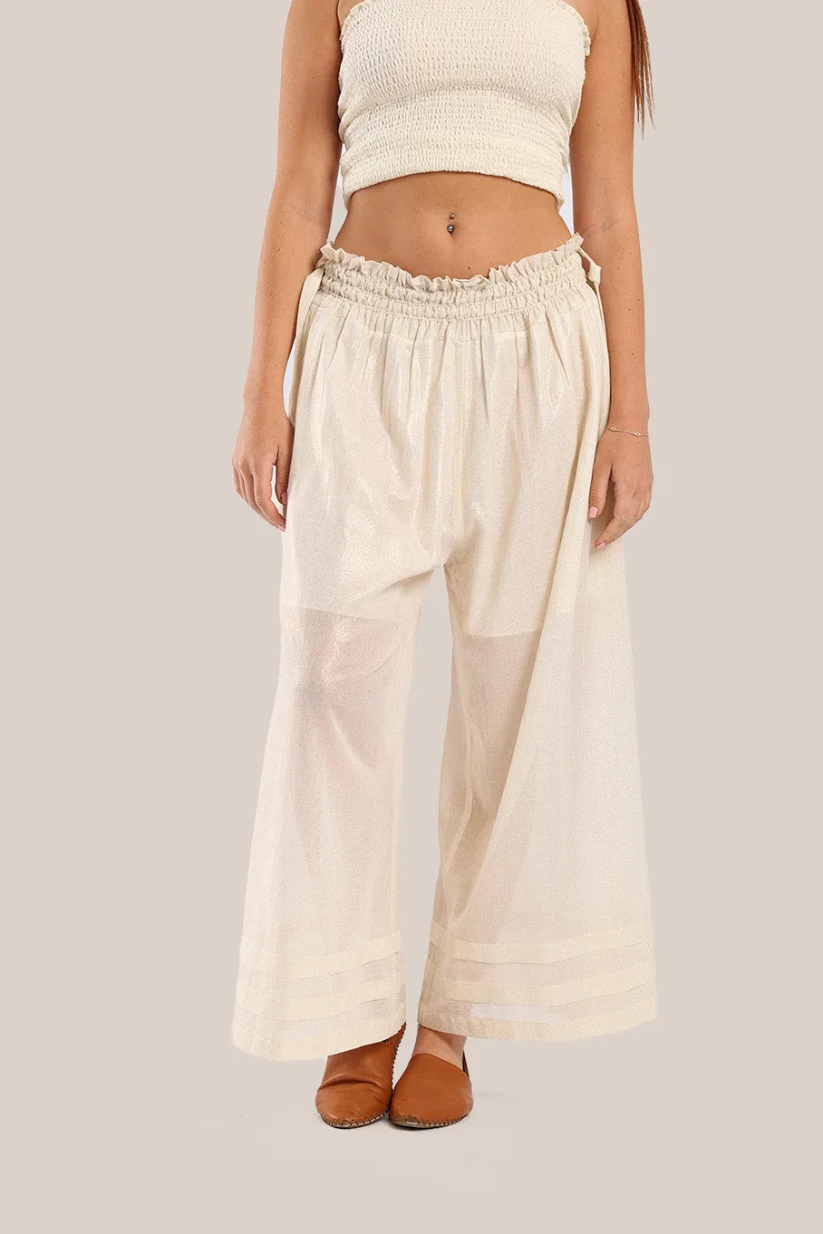 Wide legged pants in metallic cotton