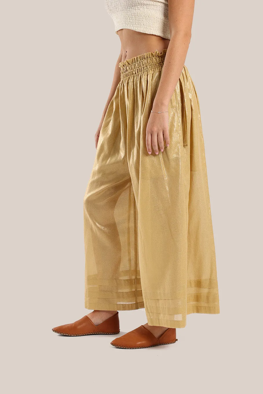 Wide legged pants in metallic cotton