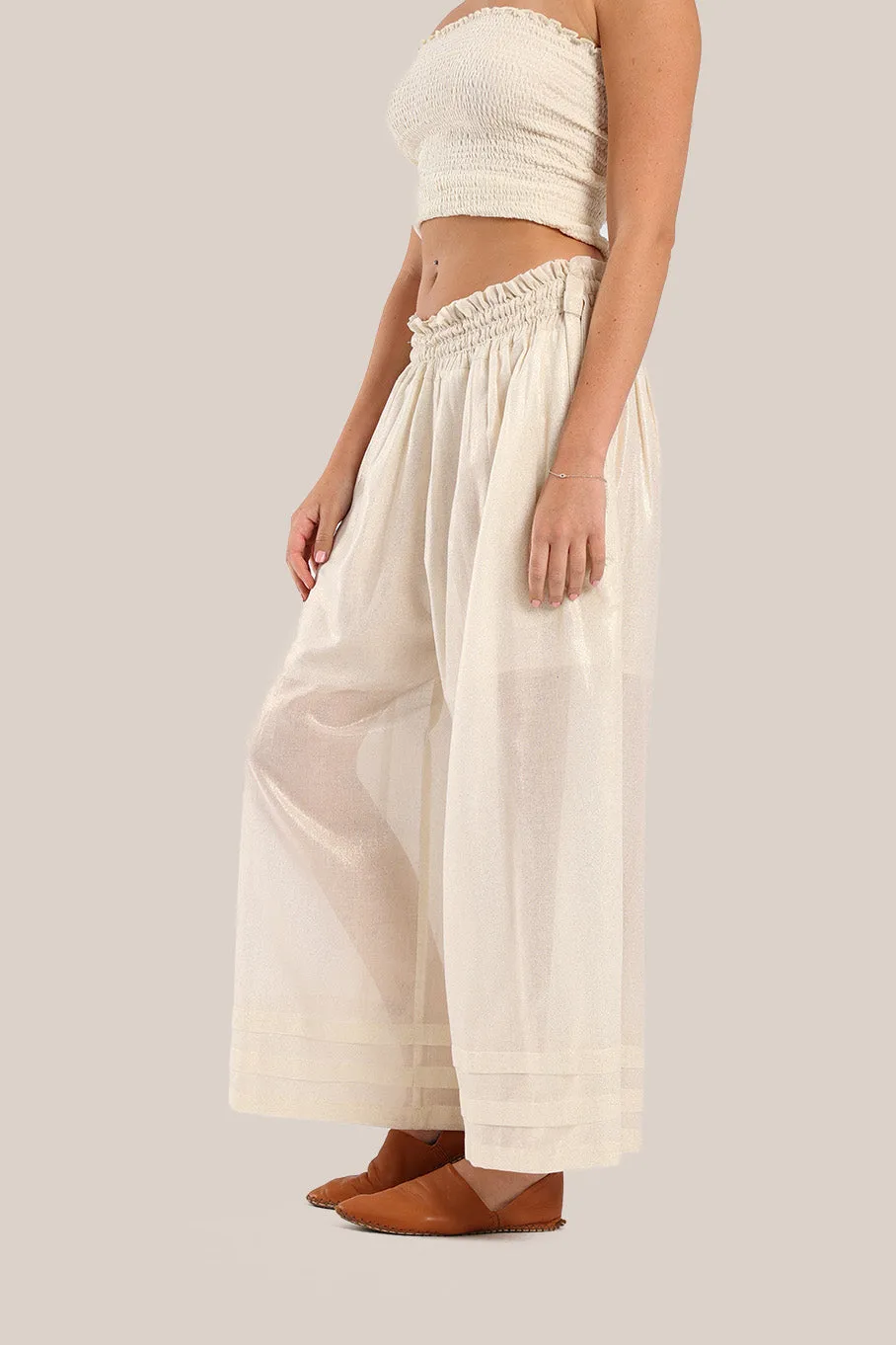 Wide legged pants in metallic cotton