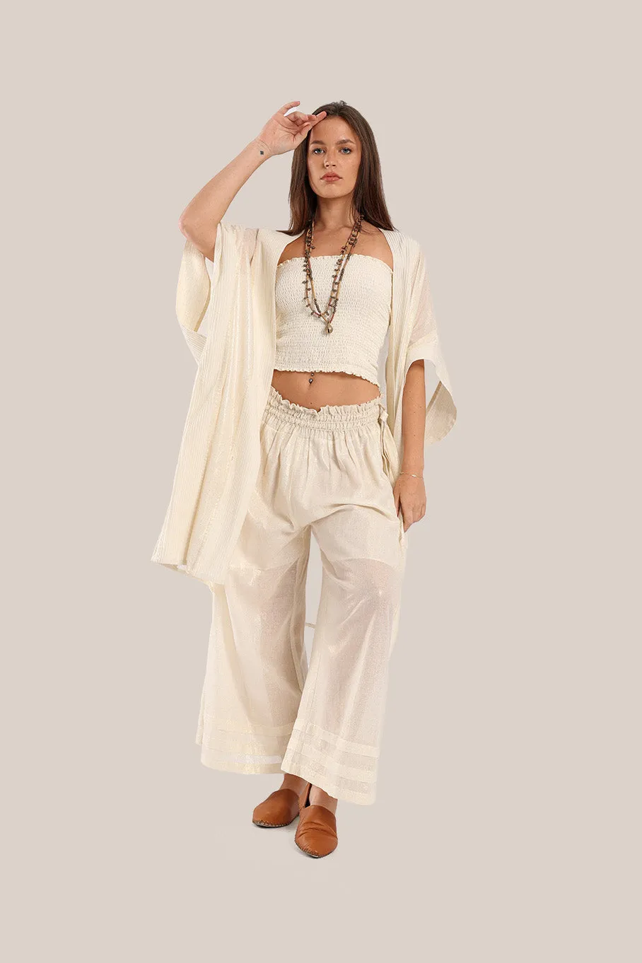 Wide legged pants in metallic cotton