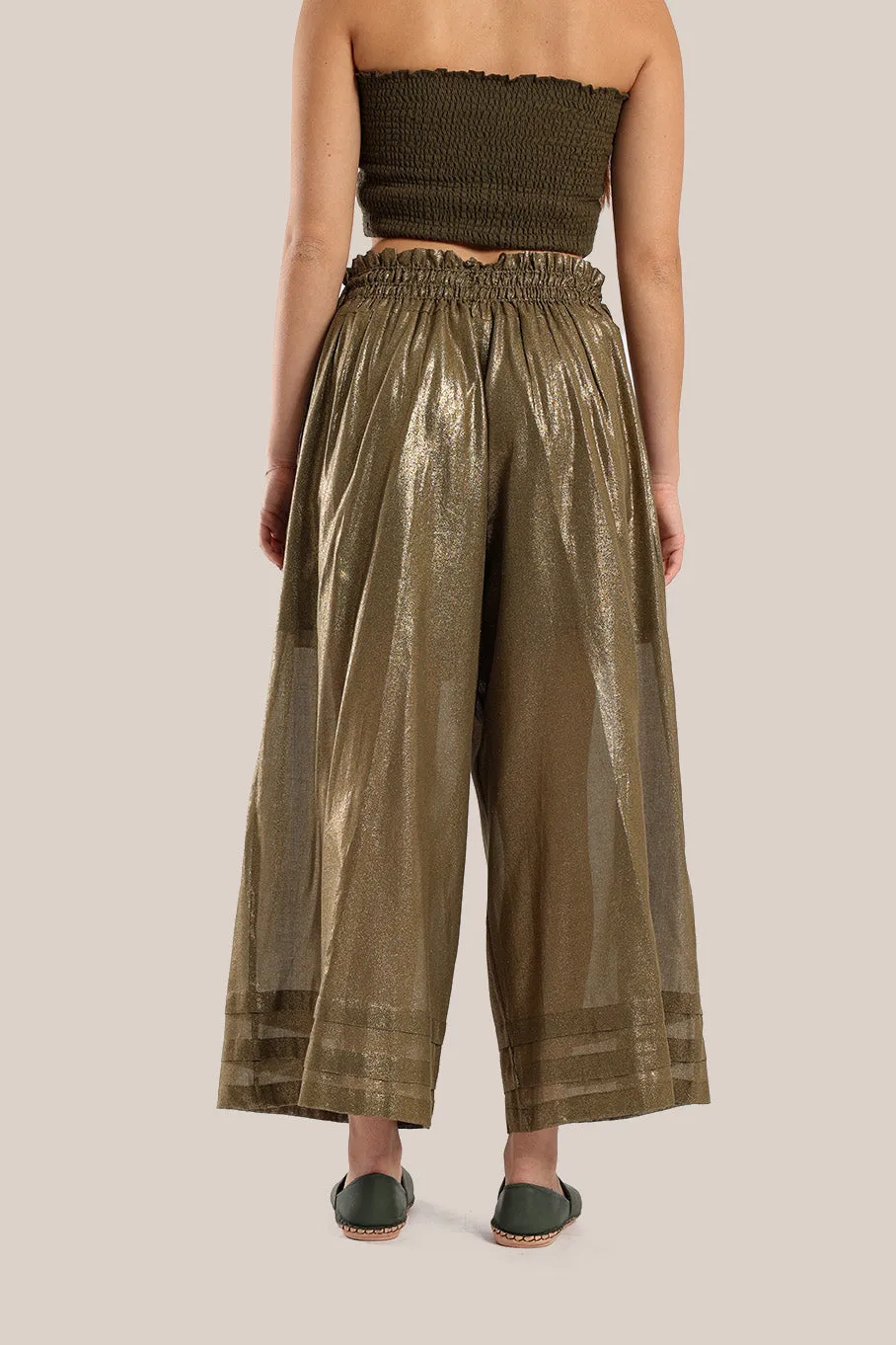 Wide legged pants in metallic cotton