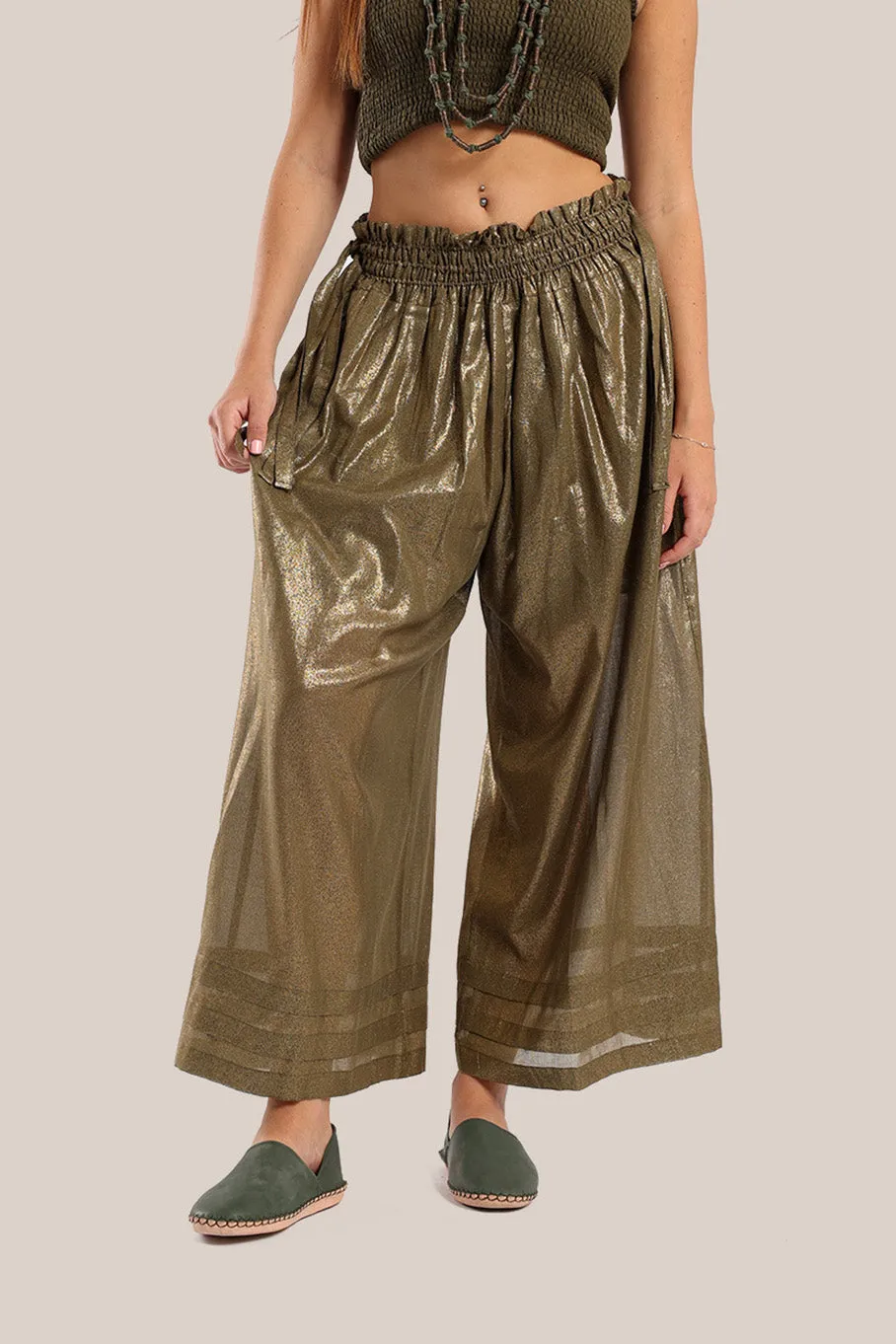 Wide legged pants in metallic cotton