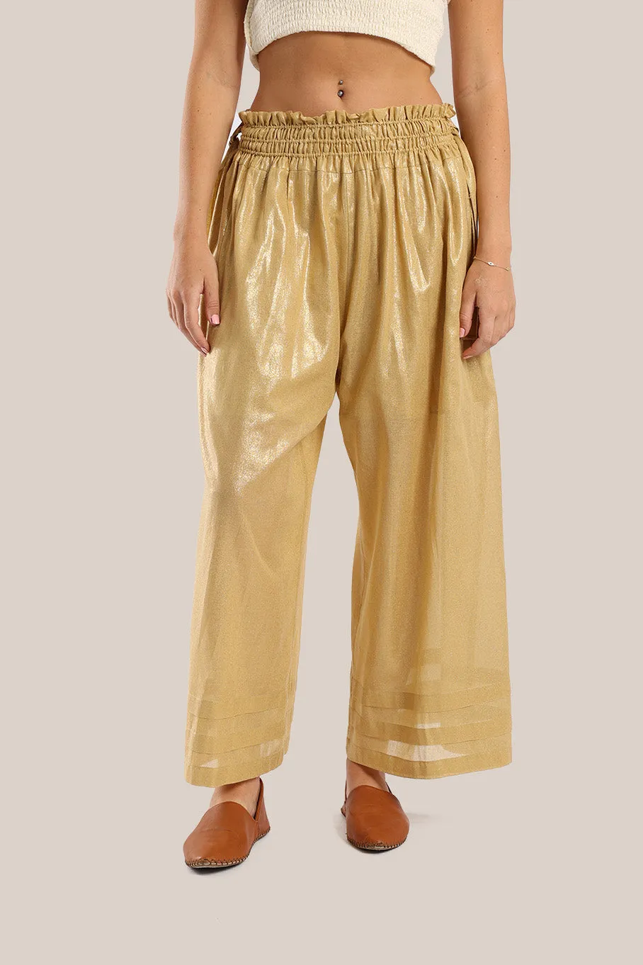 Wide legged pants in metallic cotton