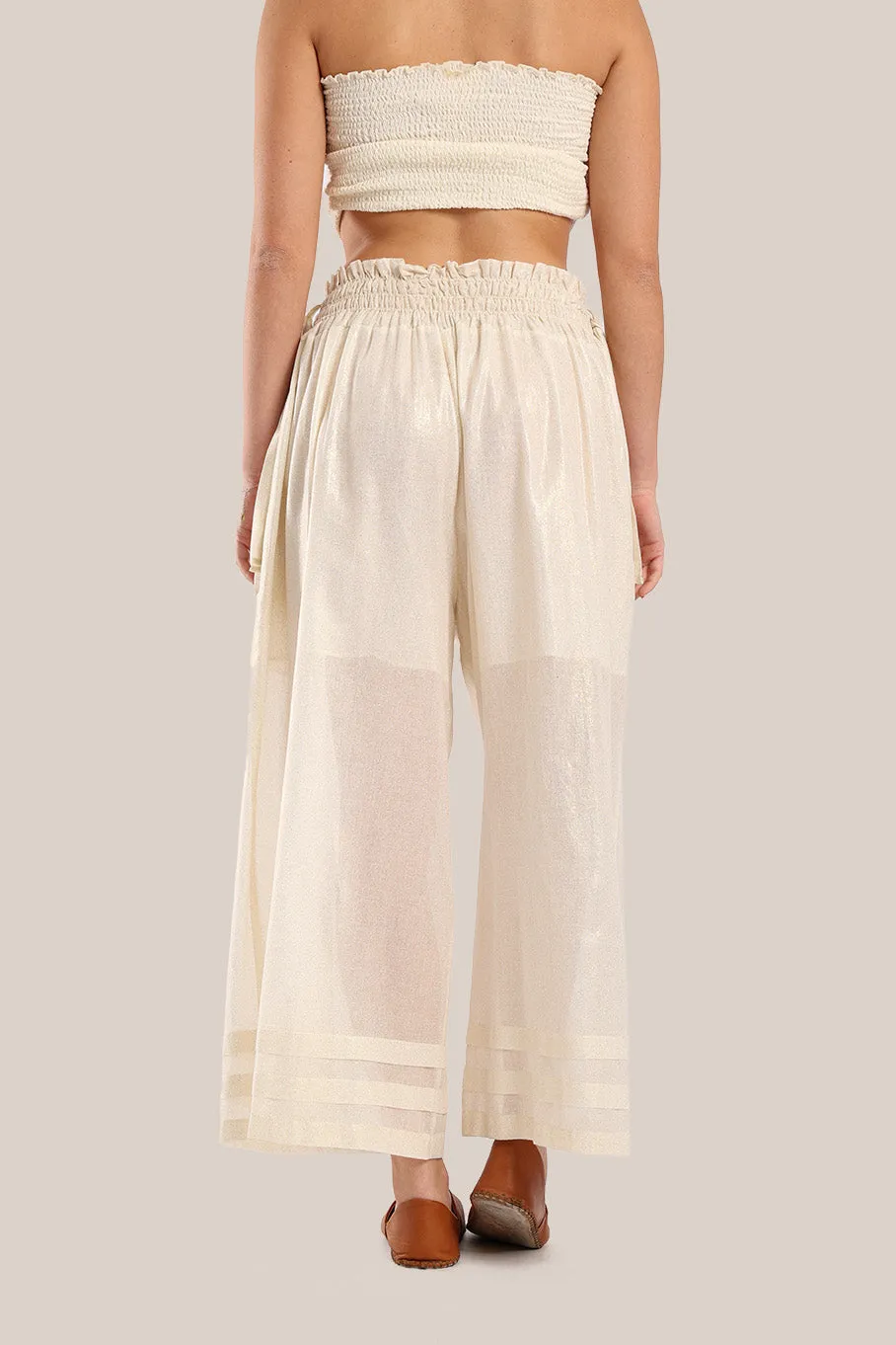 Wide legged pants in metallic cotton