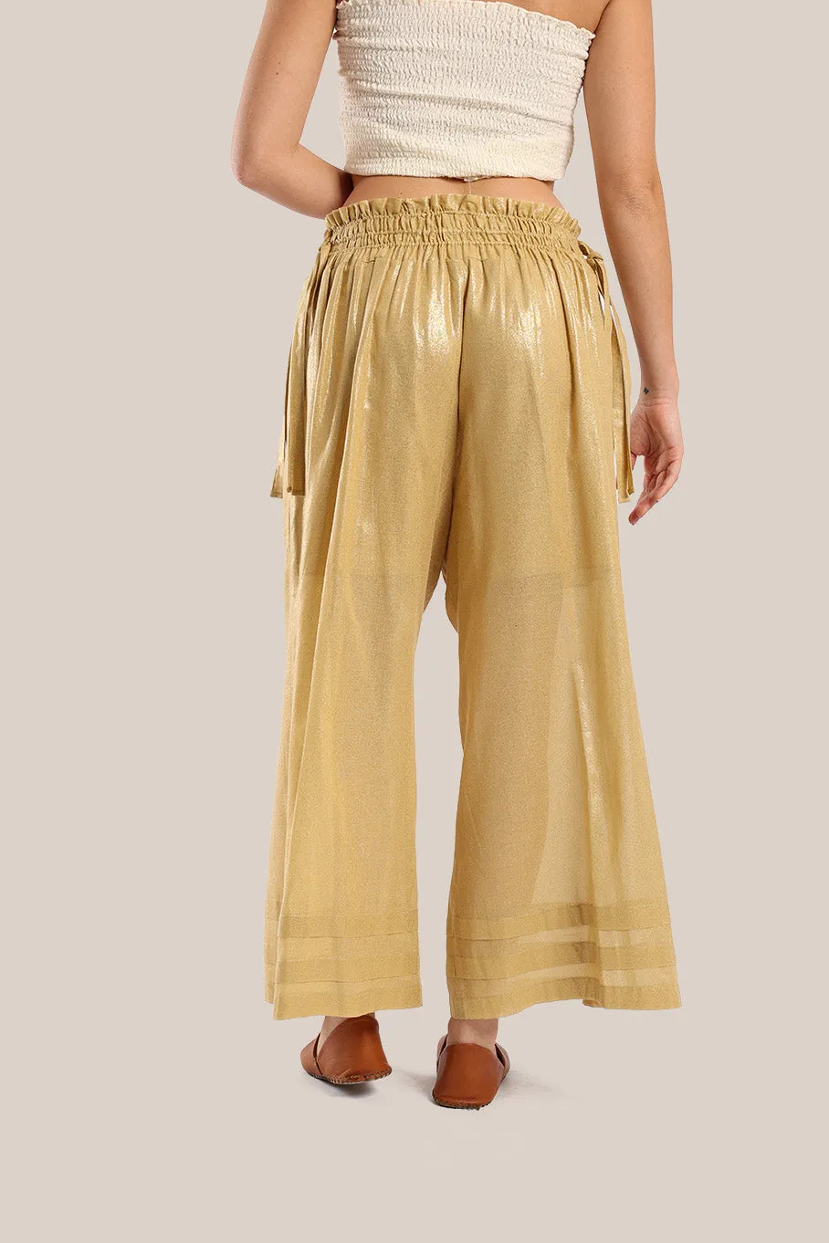 Wide legged pants in metallic cotton