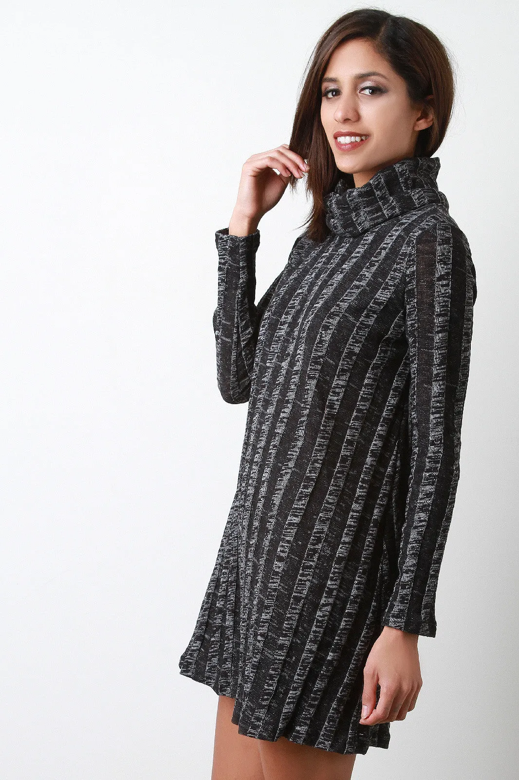 Wide Ribbed Turtleneck Shift Dress