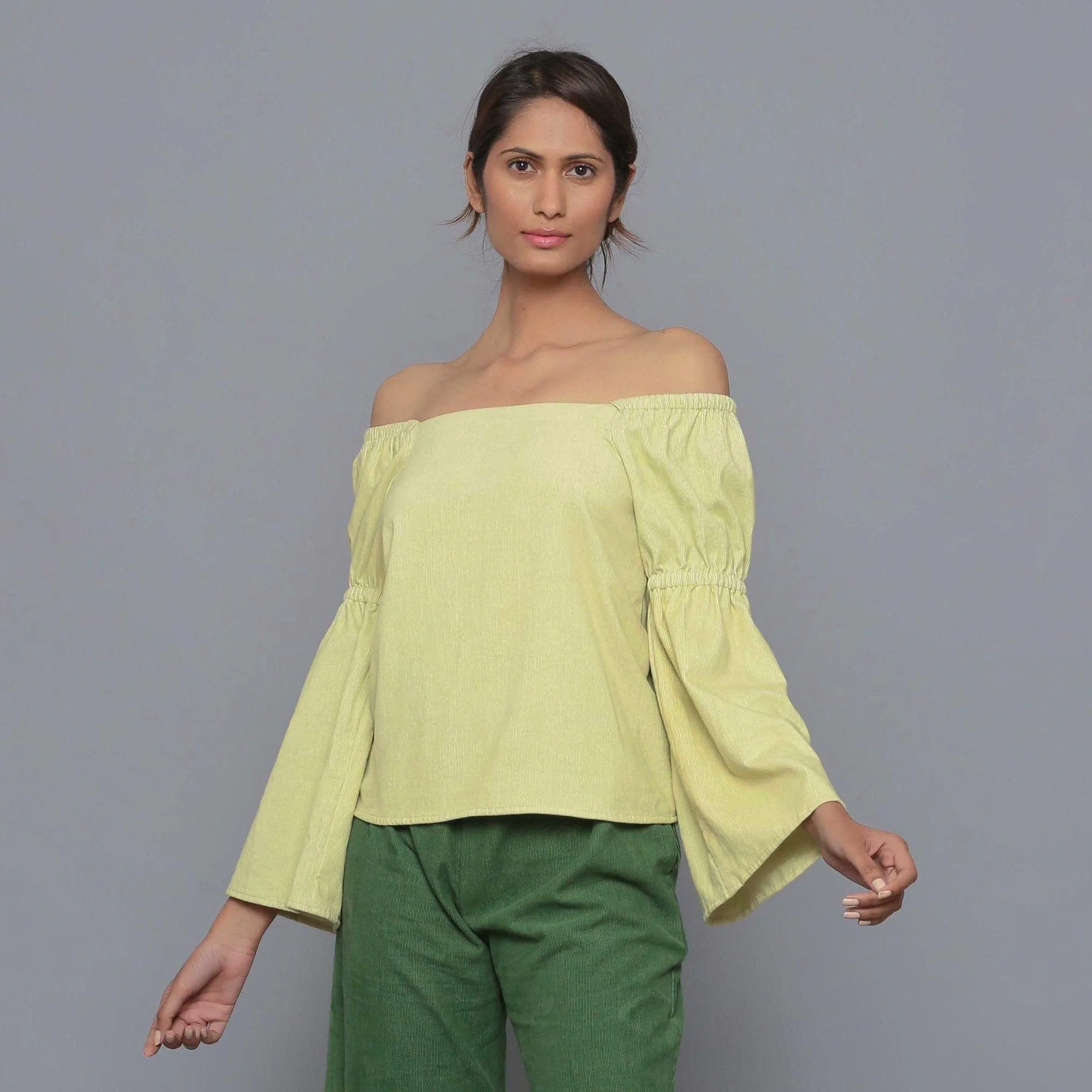 Yellow Pistachio Warm Cotton Corduroy Bohemian Top