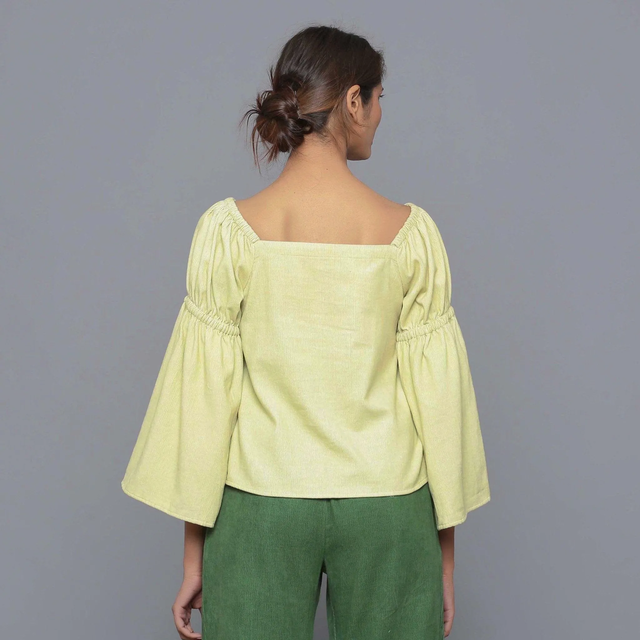 Yellow Pistachio Warm Cotton Corduroy Bohemian Top