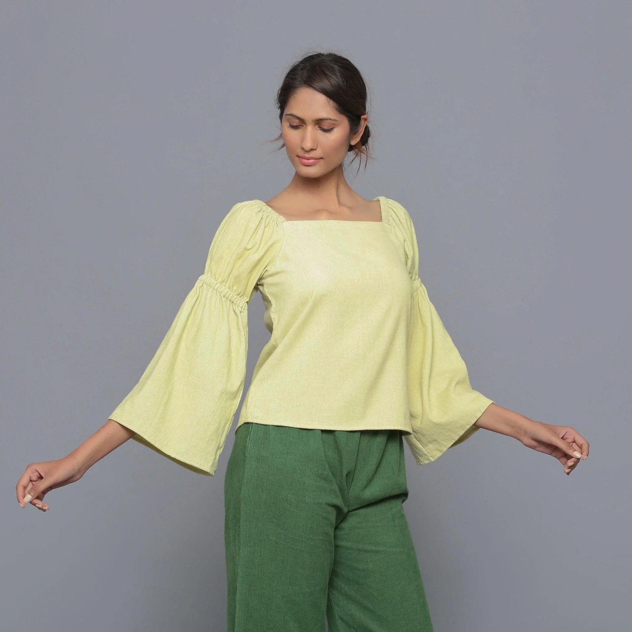 Yellow Pistachio Warm Cotton Corduroy Bohemian Top