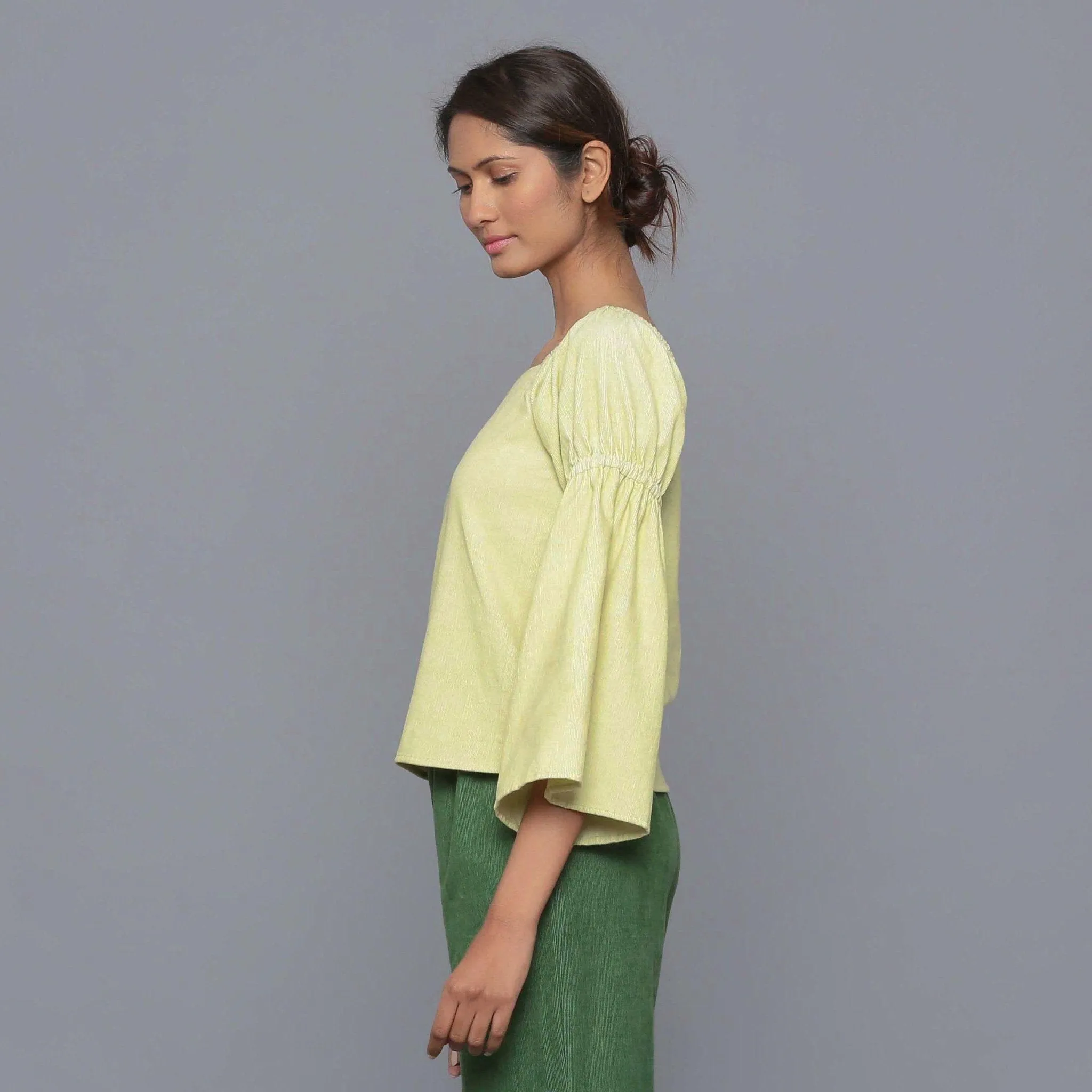 Yellow Pistachio Warm Cotton Corduroy Bohemian Top