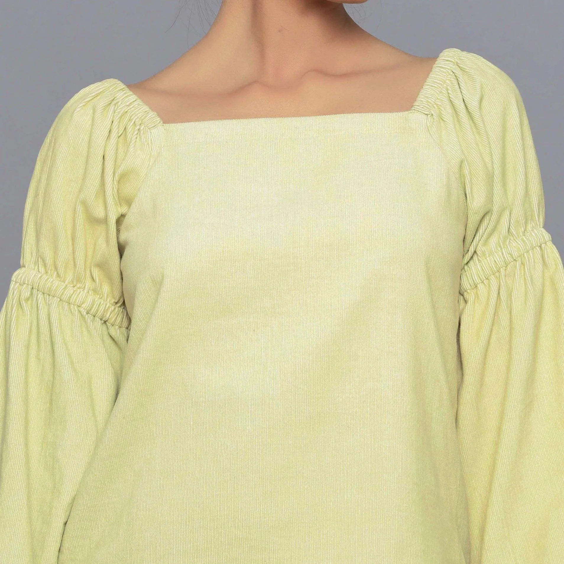 Yellow Pistachio Warm Cotton Corduroy Bohemian Top