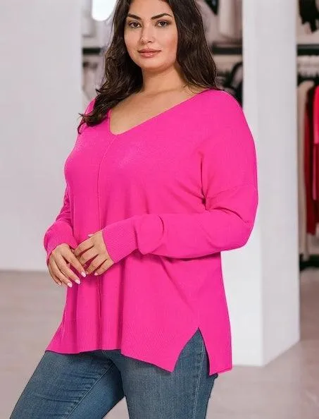 Zenana Plus Size Lightweight Side Slit Sweater